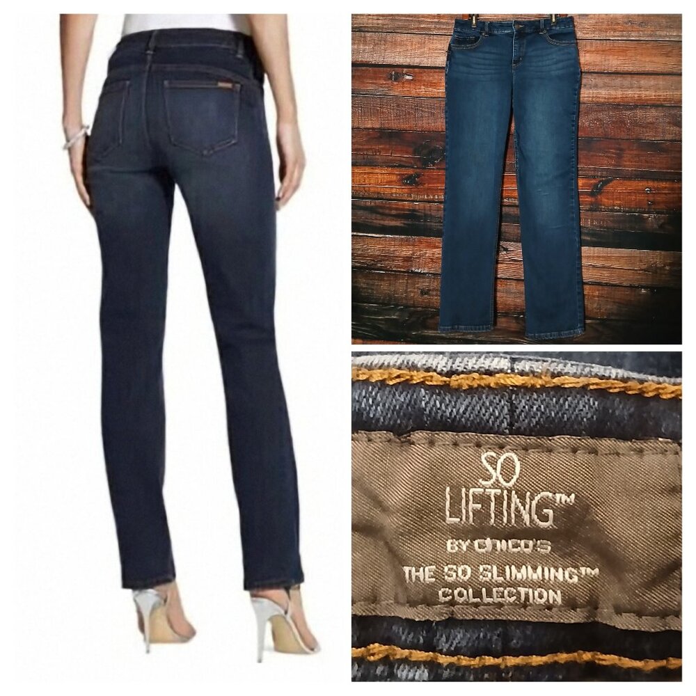 Chico's Jeans Size 1 US 8 So Lifting Mid Rise Straight Blue Denim Stretch